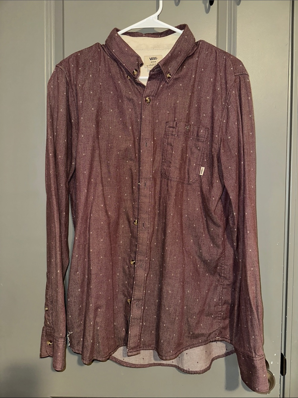 Vans Men's Burgundy Dot-Print Button-Down Shirt